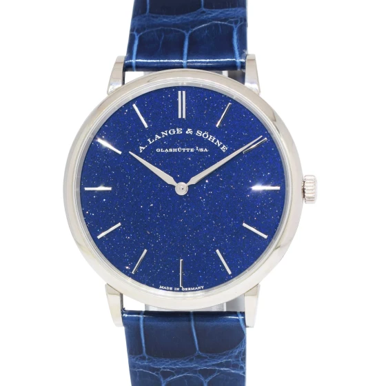 A. Lange & Sohne Saxonia 薄 18k 白金铜蓝色手动手表 205.086